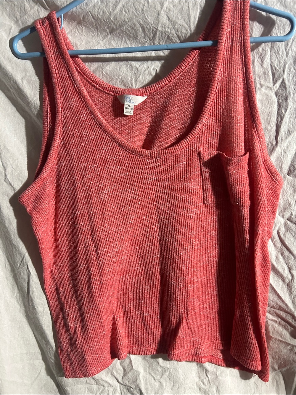 Time and Tru Coral Ribbed Tank with Pocket